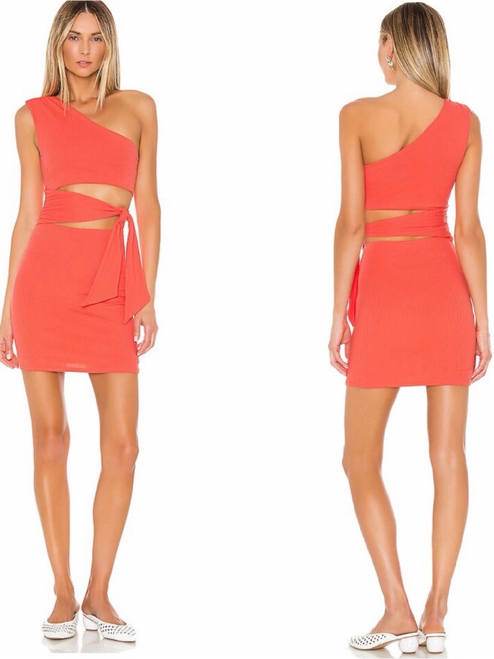 Lovers + Friends Alexander Knit One Shoulder Mini Dress Coral Orange Size Small